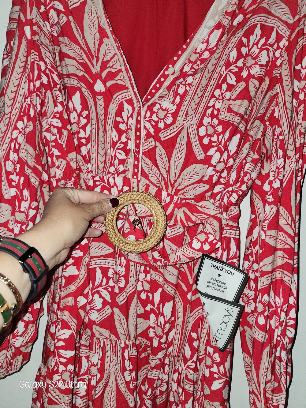 Adrianna Papell Red and Ivory Palm-Print Short Dress